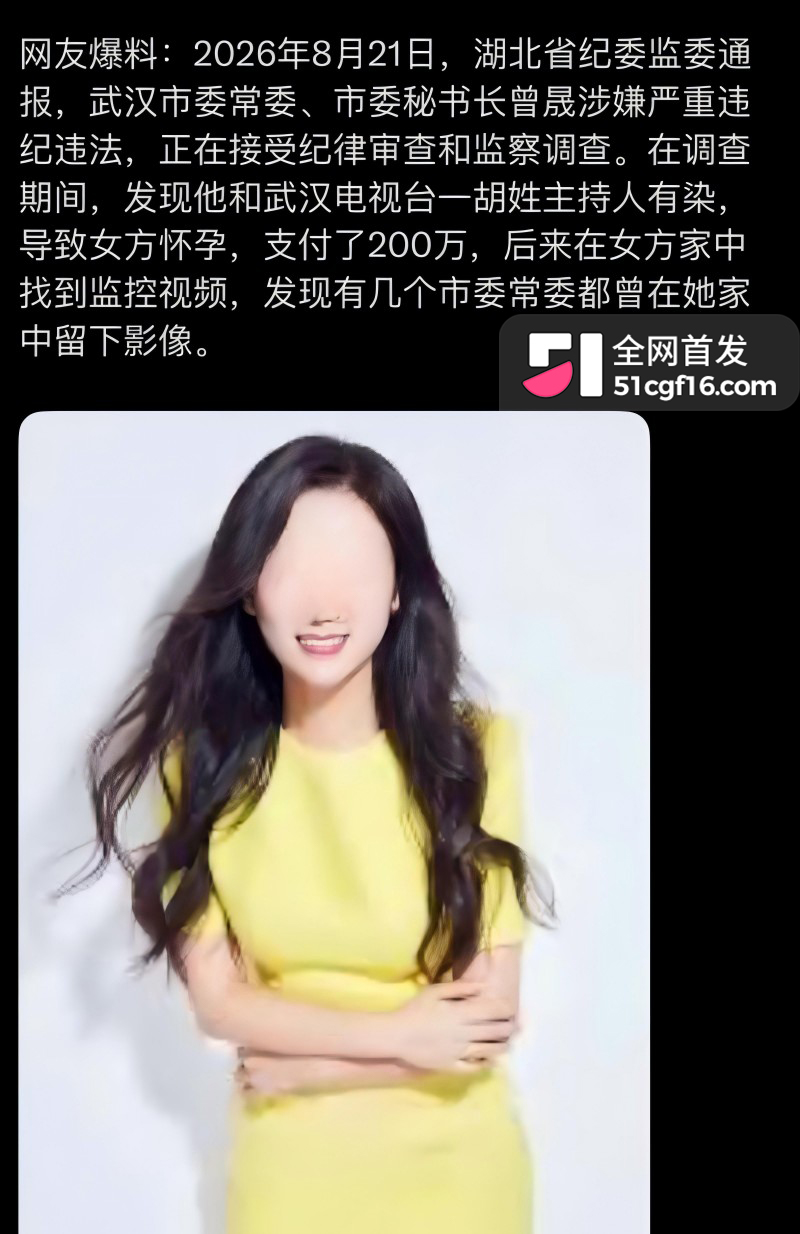 武汉市委秘书长 曾晟 与主持人情妇胡颖 丑闻曝光 怒砸200万孕费企图息事宁人!