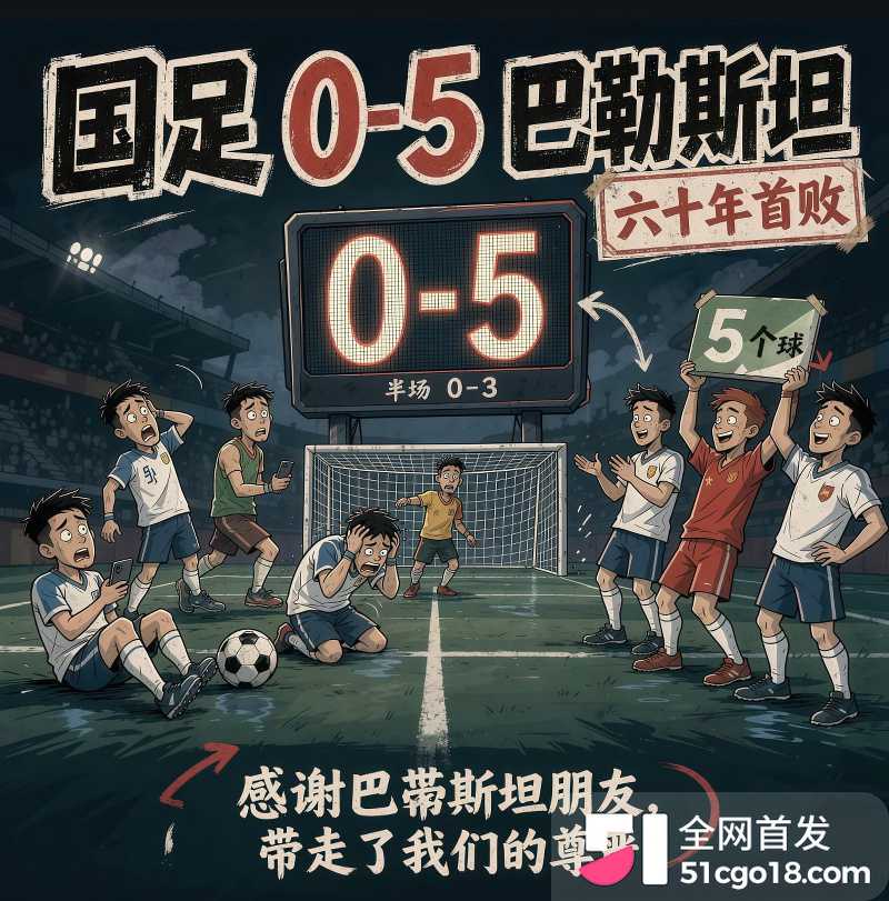 国足0比5巴勒斯坦 60 年不败金身告破 两连败狂丢8球一球未进