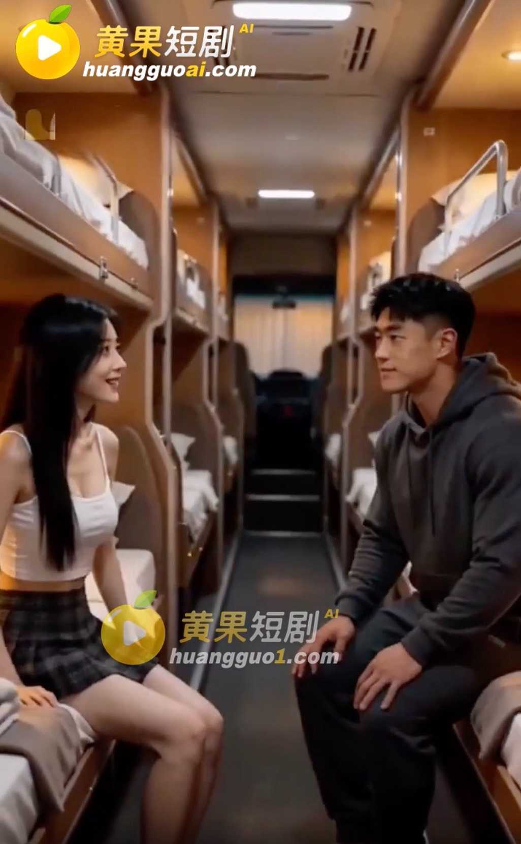 AI黄果短剧《旅途失洁》旅途失清大巴床位，男友软了女友被叔叔当众按床操